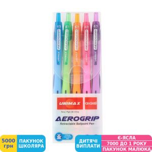 Фото №3 - Ручка кулькова автоматична Unimax Aerogrip-3, 0,7 мм, набір 5 кол. (UX-140-20)