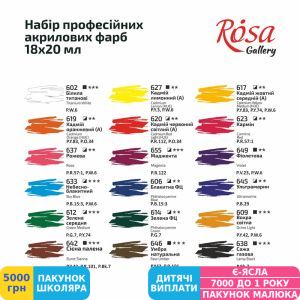 Фото №2 - Набір акрилових фарб ROSA Gallery, 18 кол., 20 мл, туби (90747261)