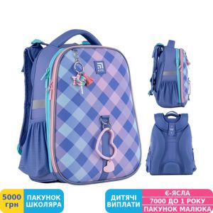 Фото №9 - Рюкзак школьный каркасный ортопедический Kite Education Purple Chequer, для девочек, голубой (K24-531M-2)