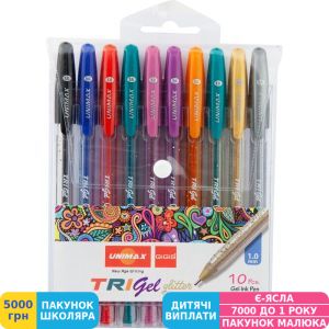 Фото №3 - Ручка гелева Unimax Trigel Glitter, 1 мм, набір, асорті (UX-142)
