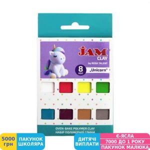Фото №1 - Набір пластики Jam Clay by ROSA Talent Unicorn, 8 кол. х 20 г (5059009)
