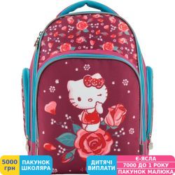 Фото - Рюкзак шкільний напівкаркасний ортопедичний Kite 706 Hello Kitty, для дівчаток, бордовий (HK18-706M)